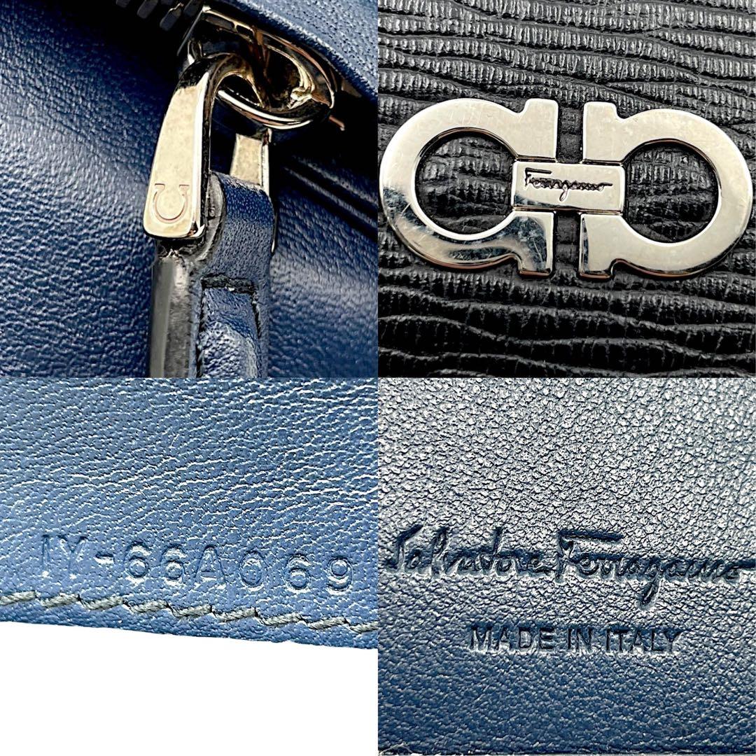 【極上美品】フェラガモ ダブルガンチーニ 金具 レザー 本革 ブラック 長財布