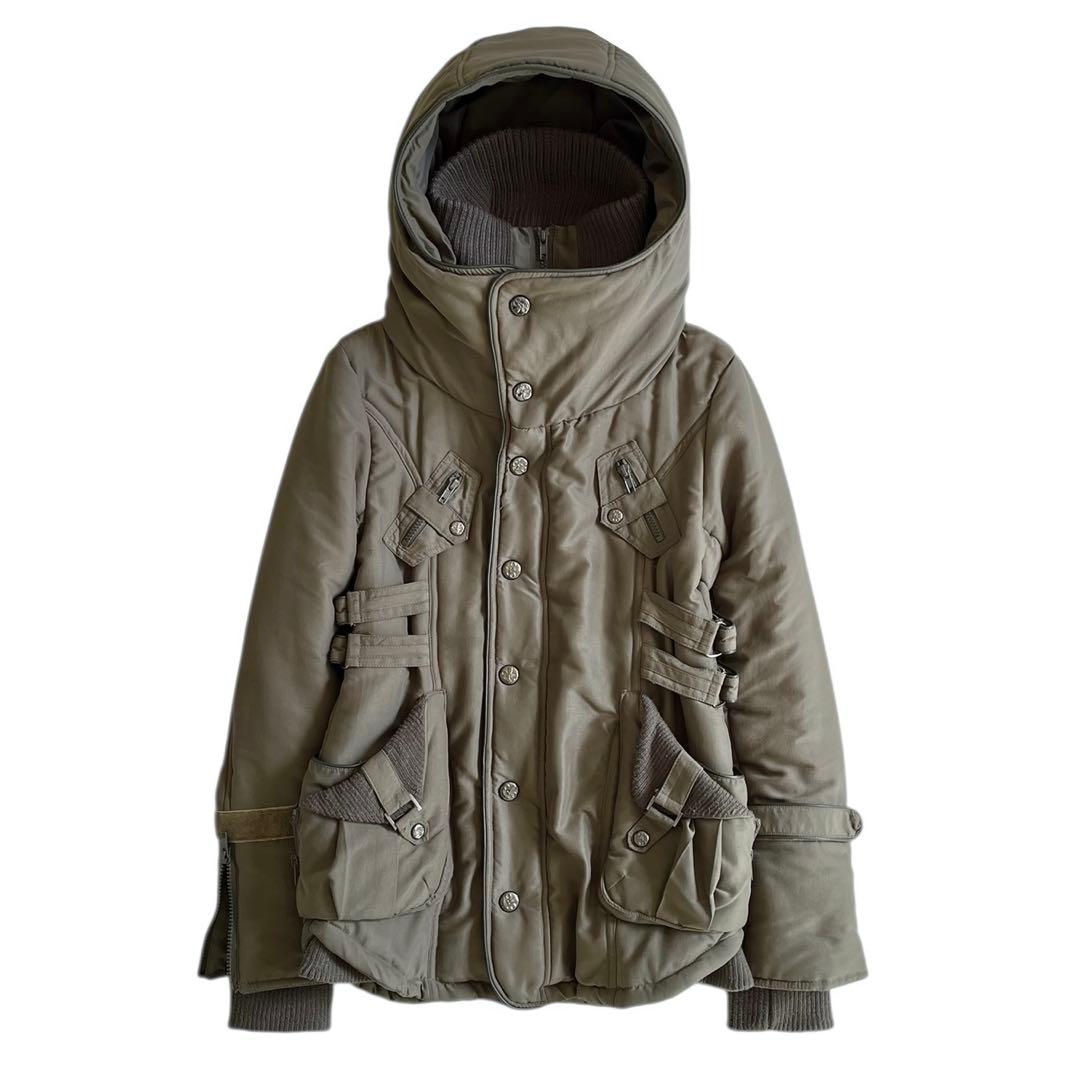 00s y2k デカフード グランジ リブ ミリタリー コート 中綿 ギミック