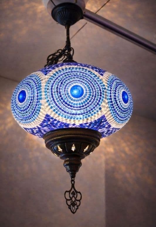 Oryu　トルコランプ 吊り下げ ブルー青　ガラスビーズ 引掛シーリング