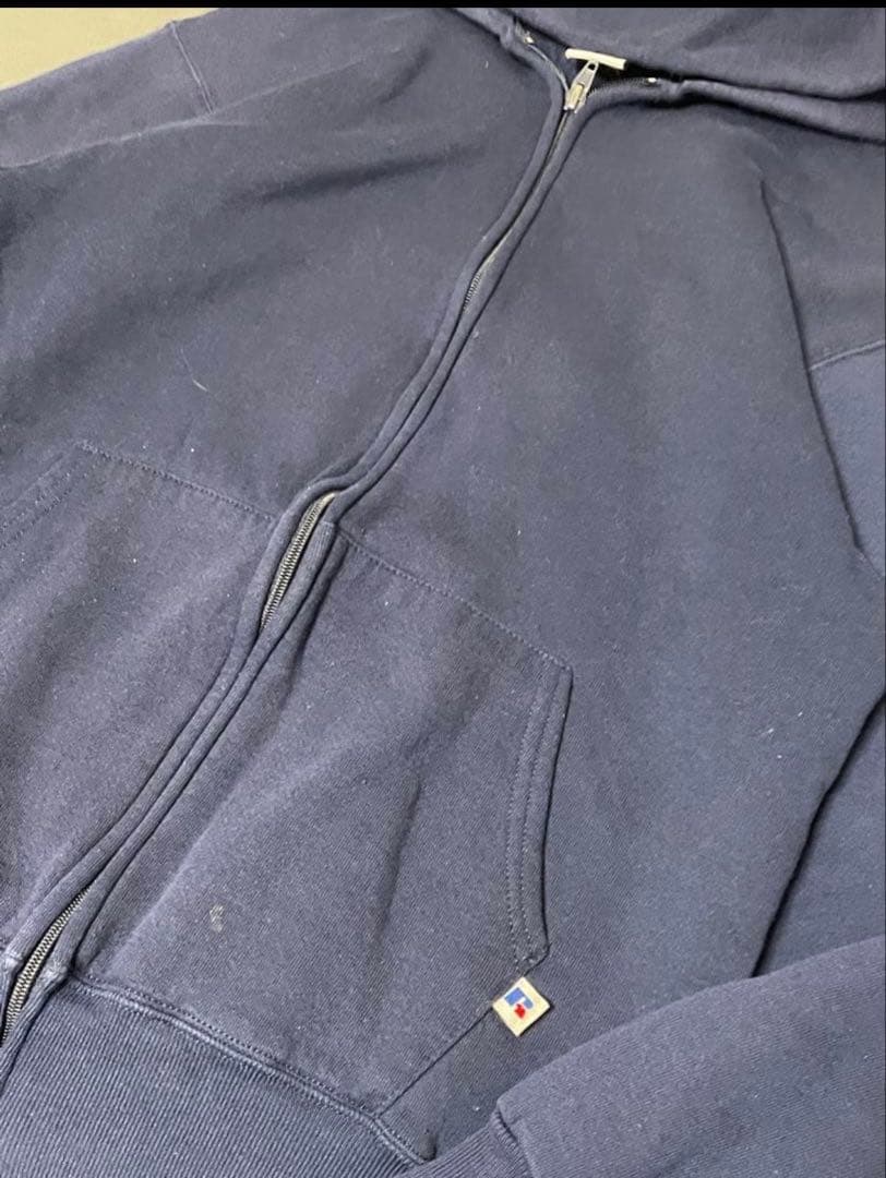 Russell Athletic 90s 無地　ネイビー USA ジップパーカー