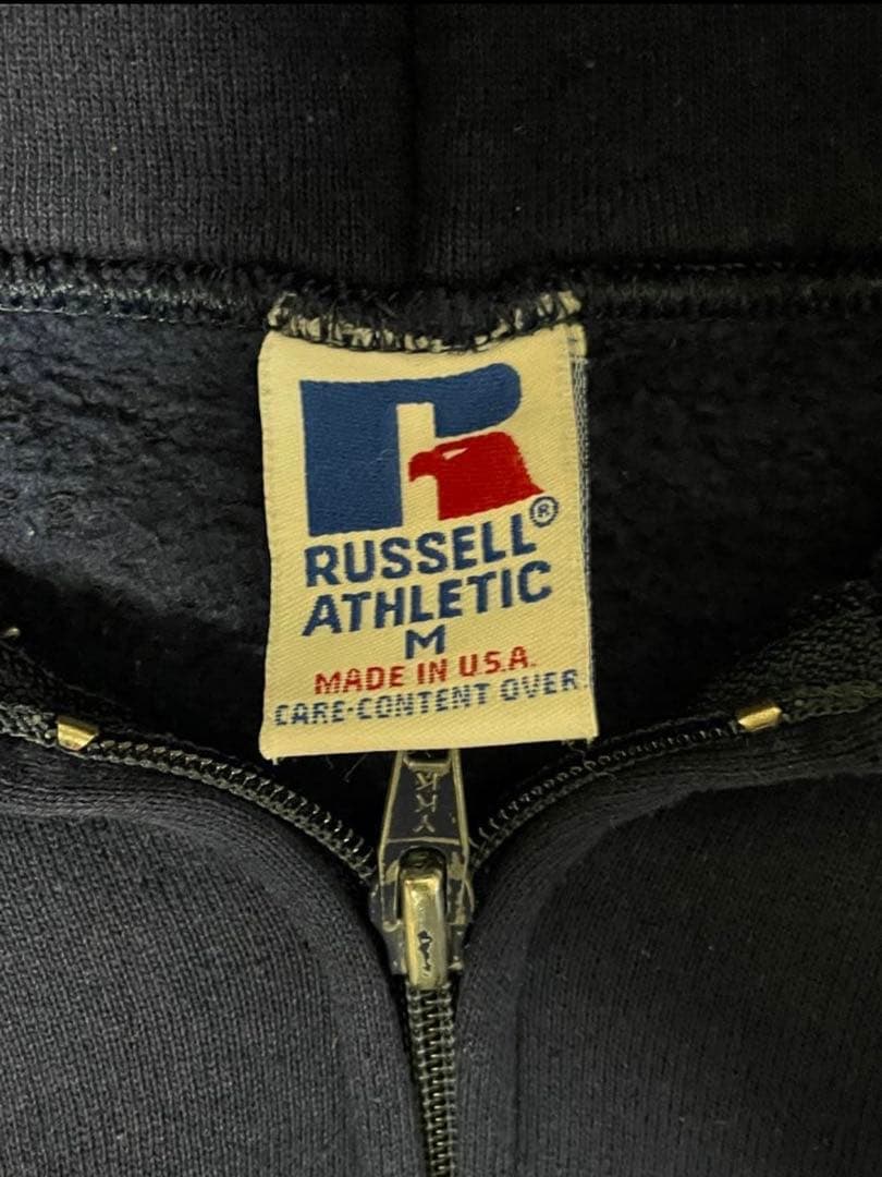Russell Athletic 90s 無地　ネイビー USA ジップパーカー