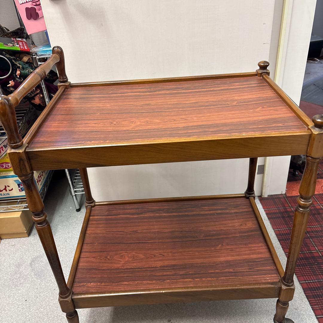 木製2段式サイドテーブル ハンドル付き　アンティーク