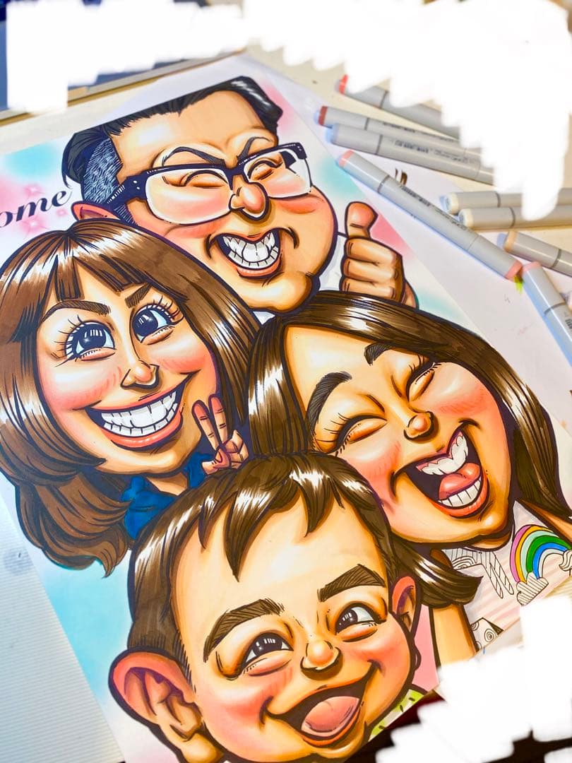 世界で1枚の手描きのオーダーメイド似顔絵★家族一緒に★記念日★誕生日