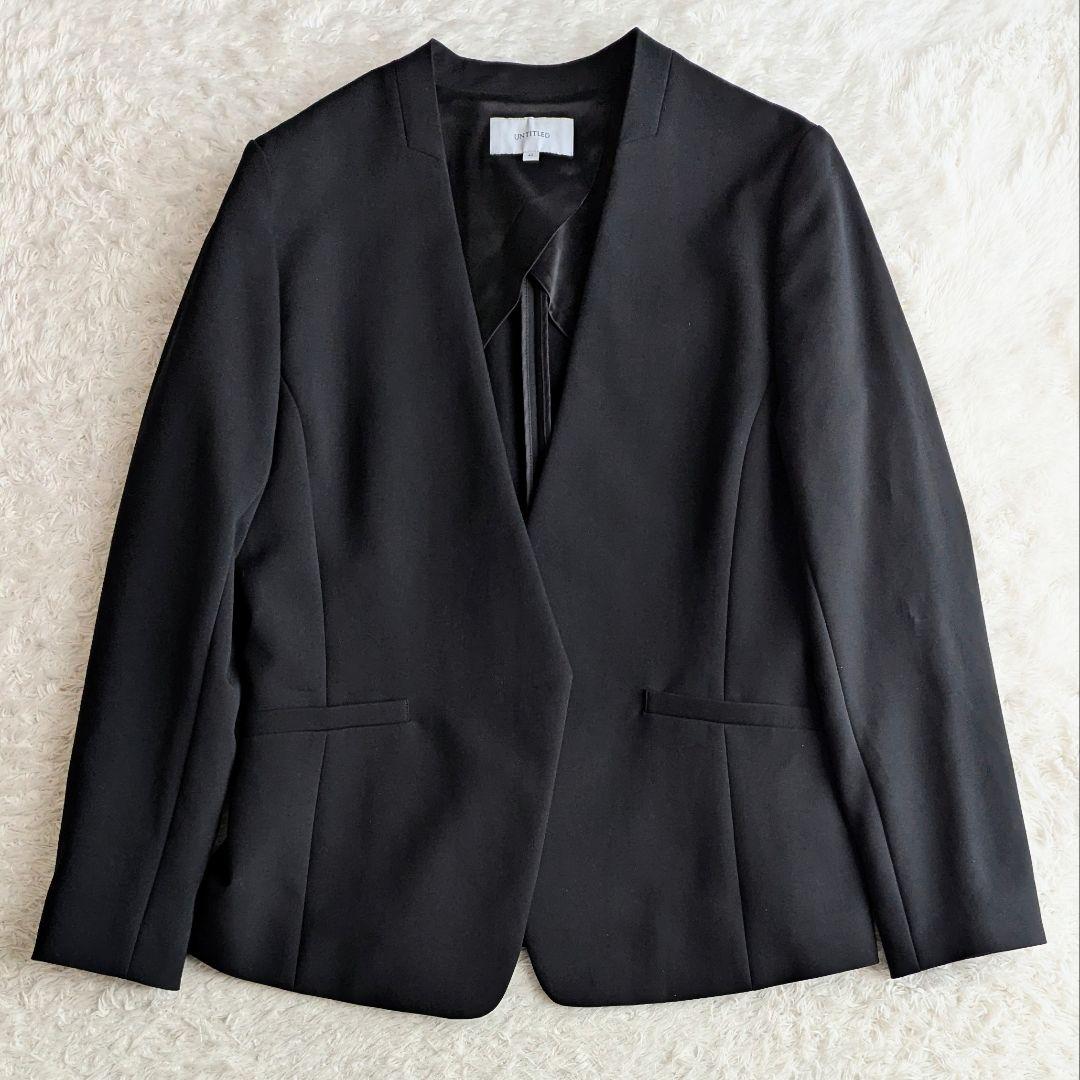 美品◎UNTITLED セットアップ パンツスーツ ノーカラー LL 黒 洗える