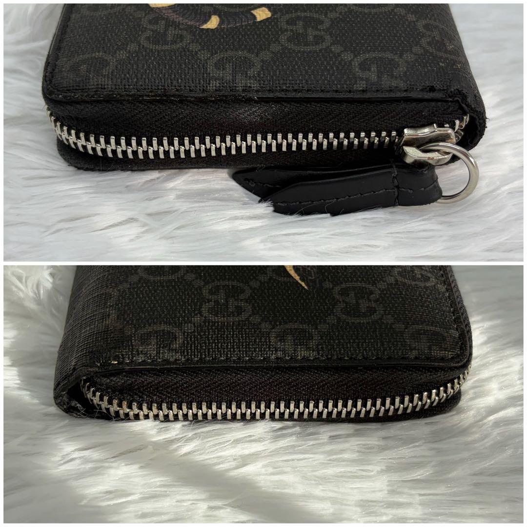 美品✨グッチ　長財布　ラウンドファスナー　蛇　GGスプリーム　PVC レザー　黒