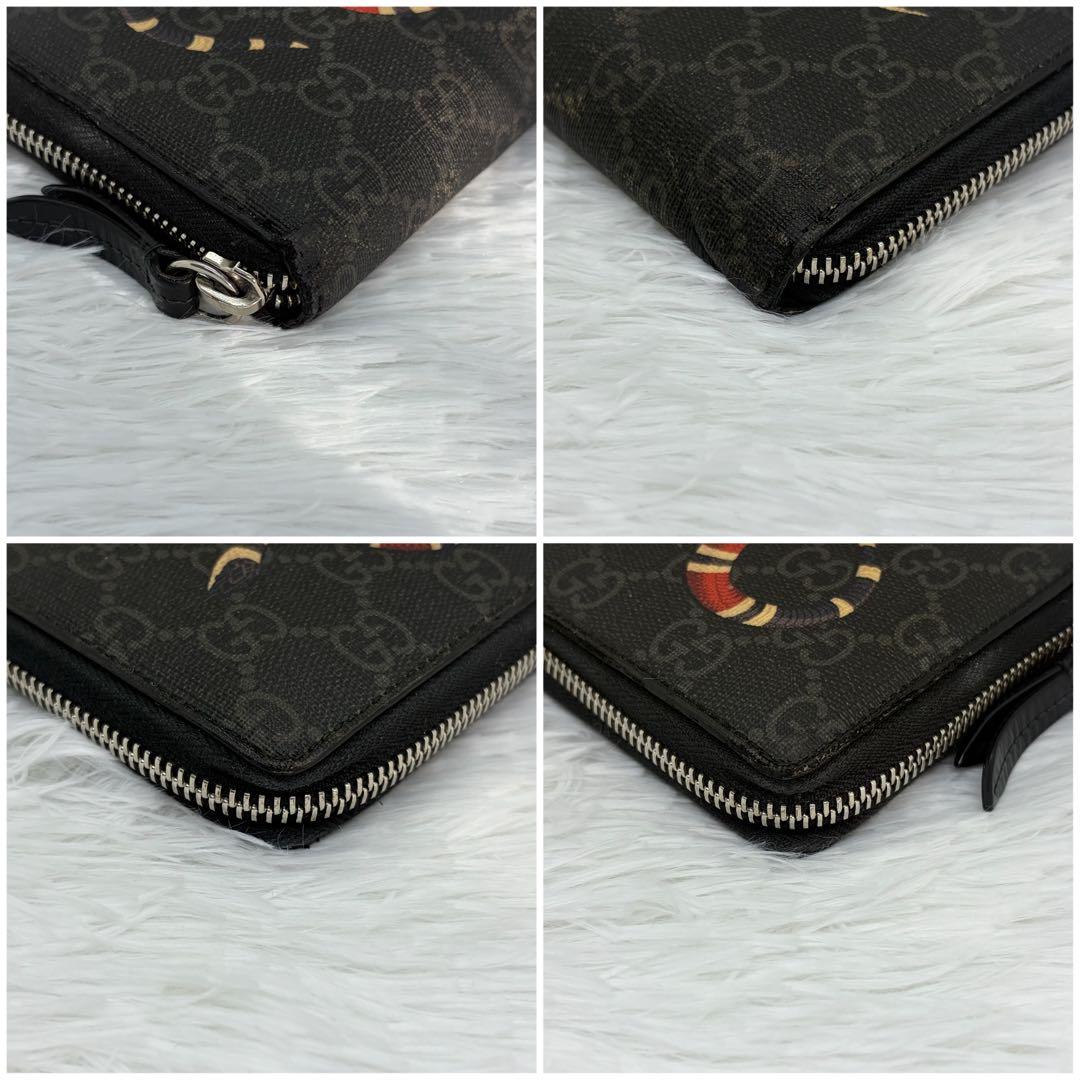 美品✨グッチ　長財布　ラウンドファスナー　蛇　GGスプリーム　PVC レザー　黒