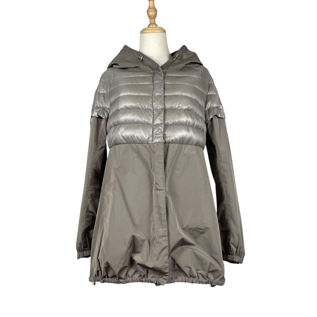 【美品】ヘルノ★異素材切り替え　ダウンコート　フード　グレージュ　大きめサイズ