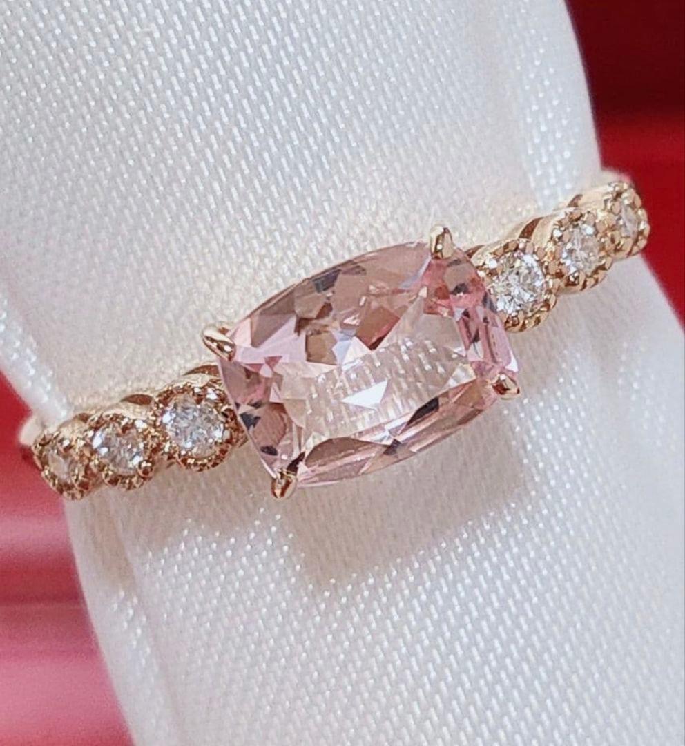 k18 天然モルガナイト ダイヤモンド リング　13号