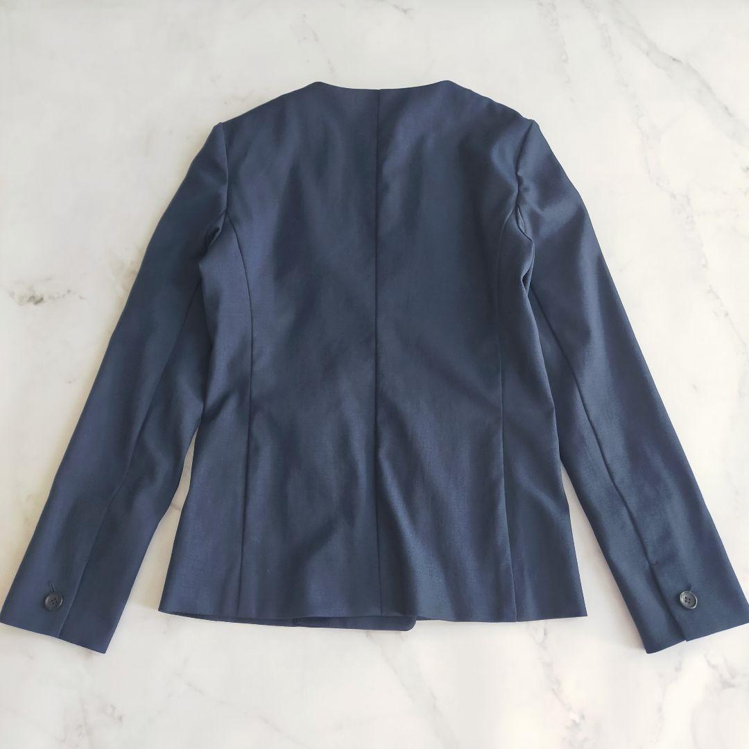 プラステ　リネンブレンド　洗える　パンツスーツセットアップ　ノーカラー　麻混