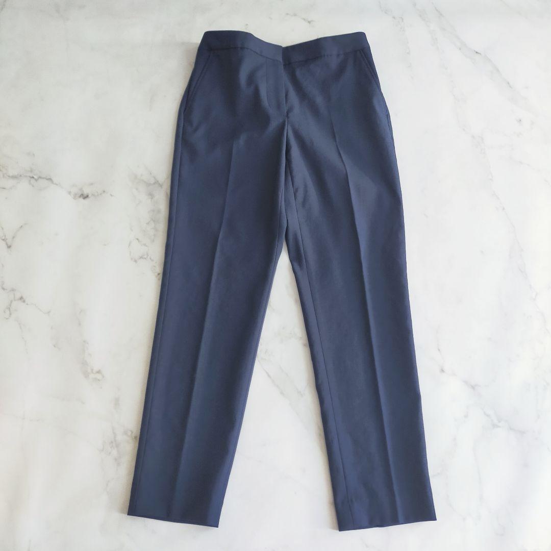 プラステ　リネンブレンド　洗える　パンツスーツセットアップ　ノーカラー　麻混