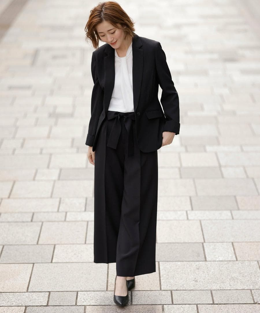 【２点セット】洗えて型くずれしないワイドパンツセットスーツ