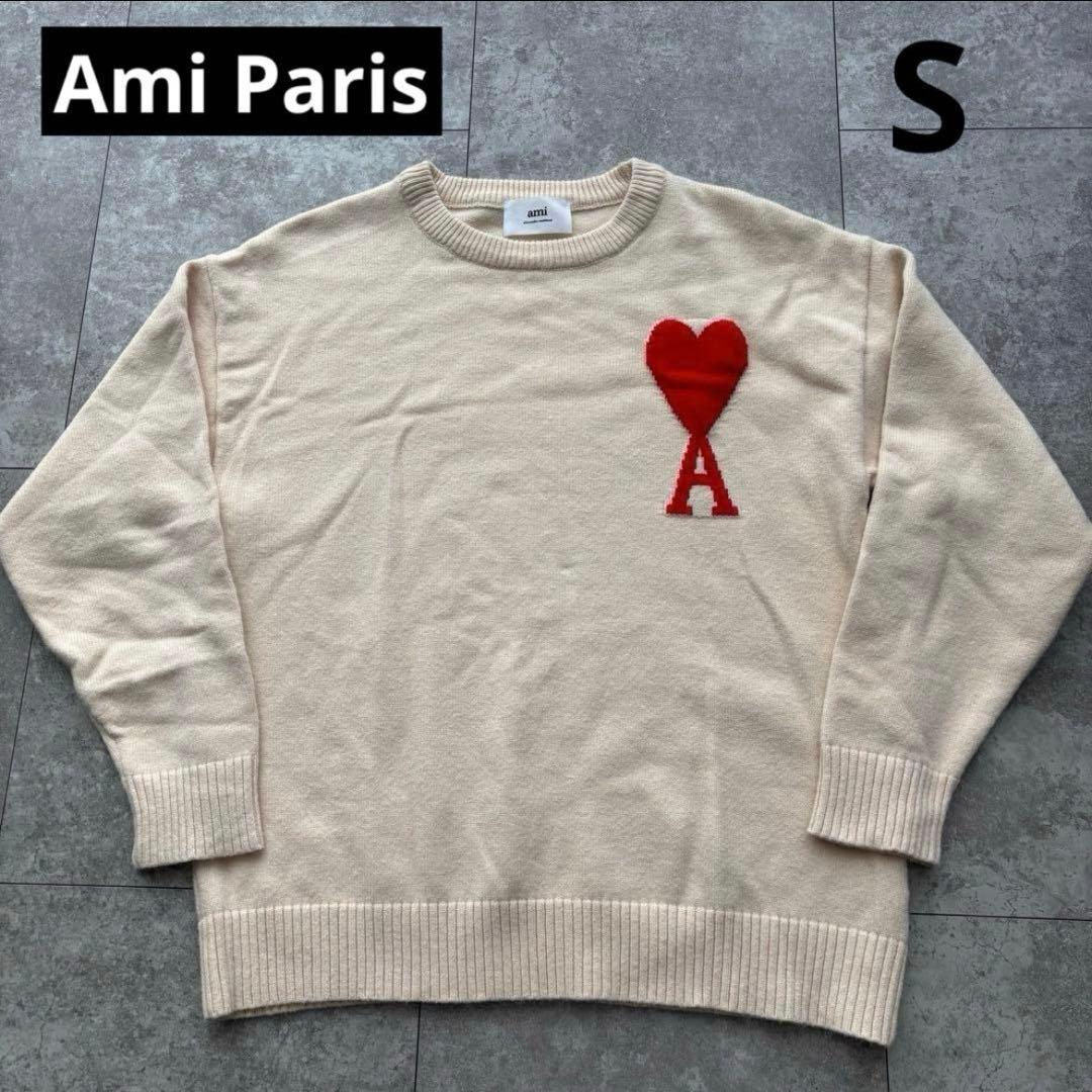 【美品】Ami Paris アミパリス ニット セーター ハートロゴ　アイボリー