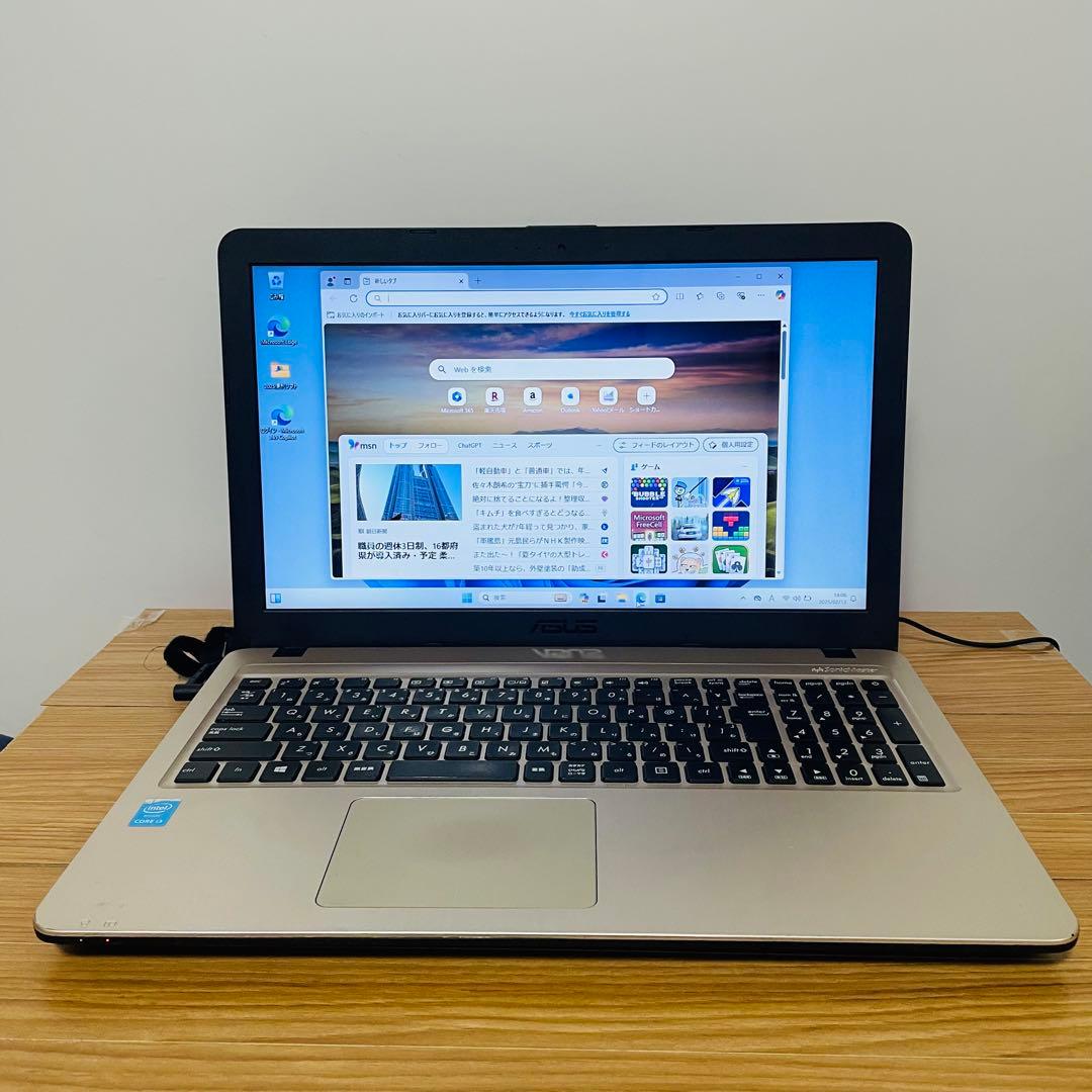 ゴールドASUS ノートパソコン　SSD Windows11オフィスDVD
