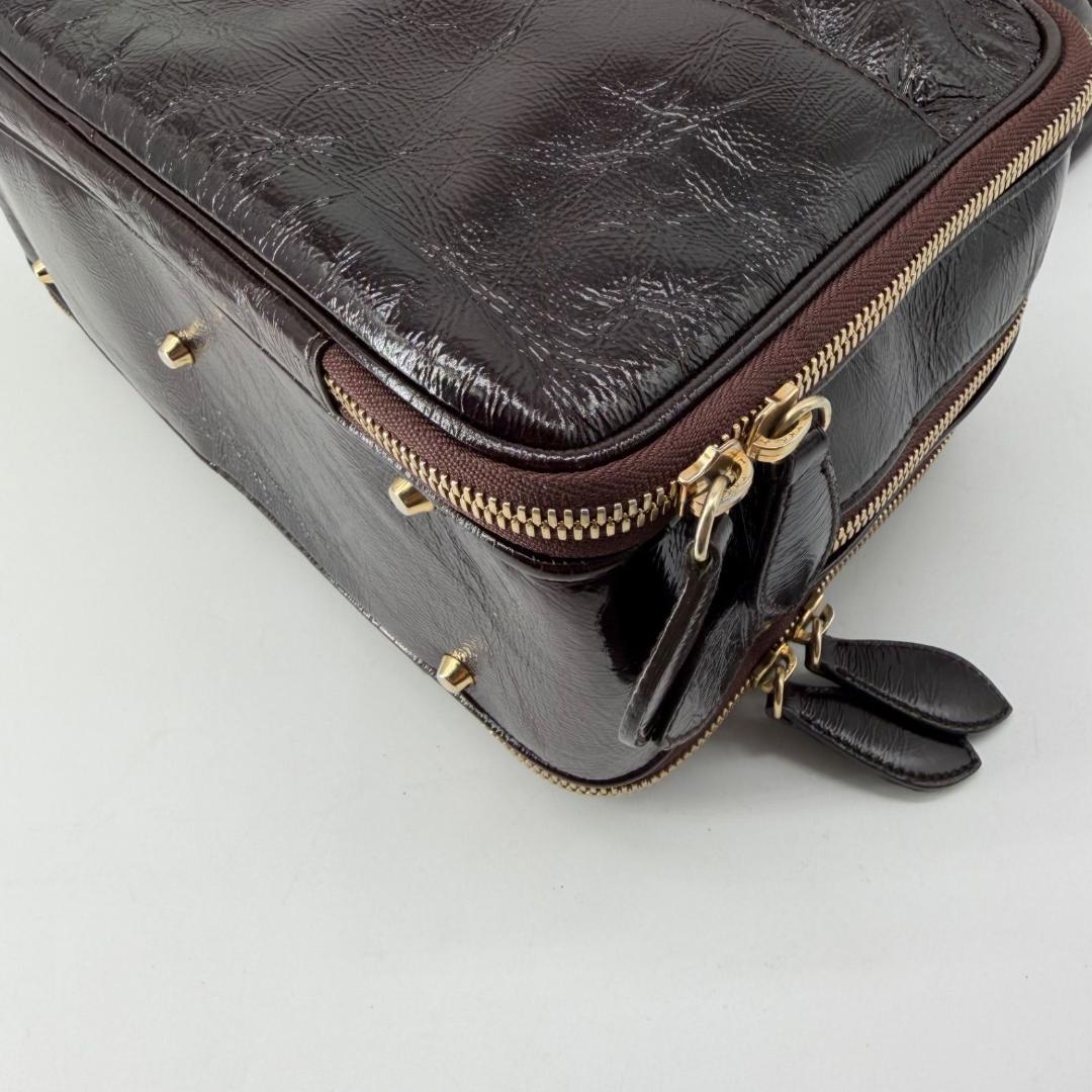 17669✨モラビト ビジュー パテントレザー ハンドバッグ ミニボストンバッグ