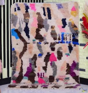 モロッコ製ヴィンテージラグ146 レア ピンク ミントグリーン ブルー