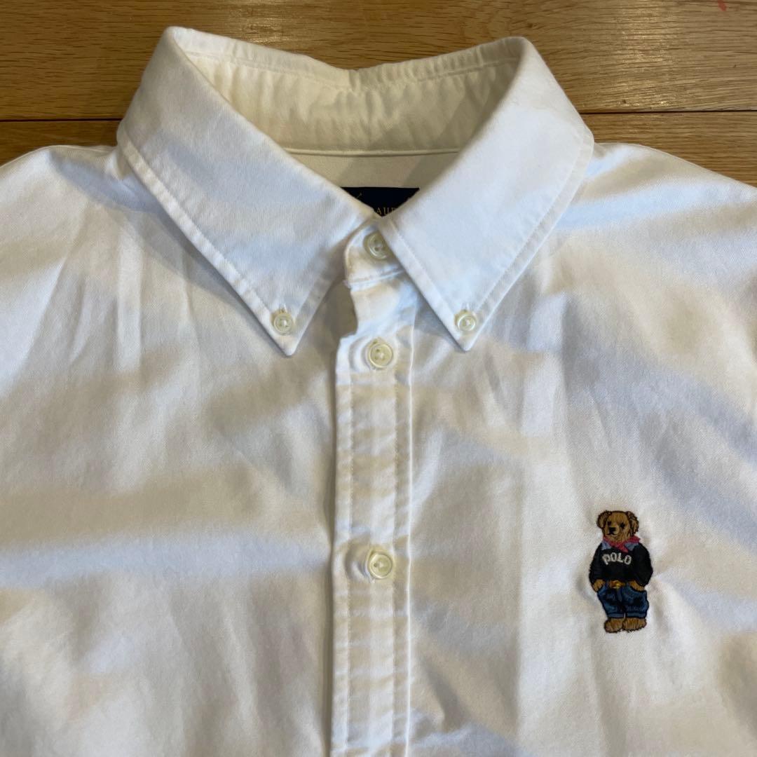 【美品】ポロ ラルフローレン ポロベア刺繍 ホワイト長袖シャツ　メンズL〜LL