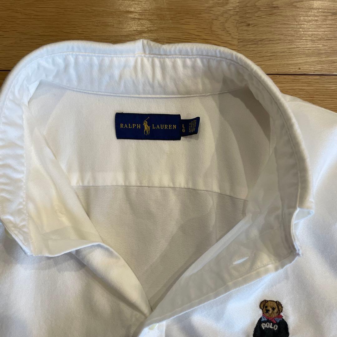 【美品】ポロ ラルフローレン ポロベア刺繍 ホワイト長袖シャツ　メンズL〜LL