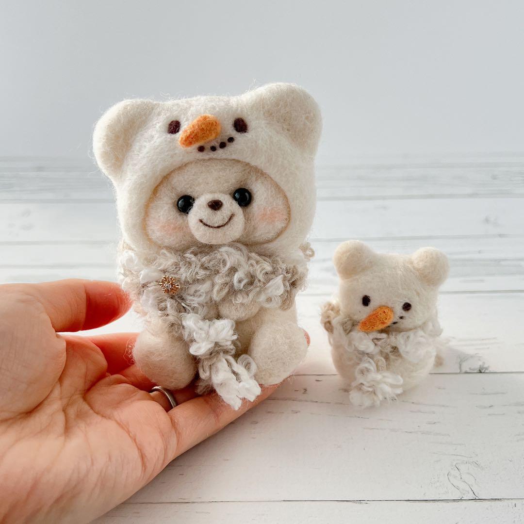 雪だるまくまちゃんセット（ベージュ）　羊毛フェルト