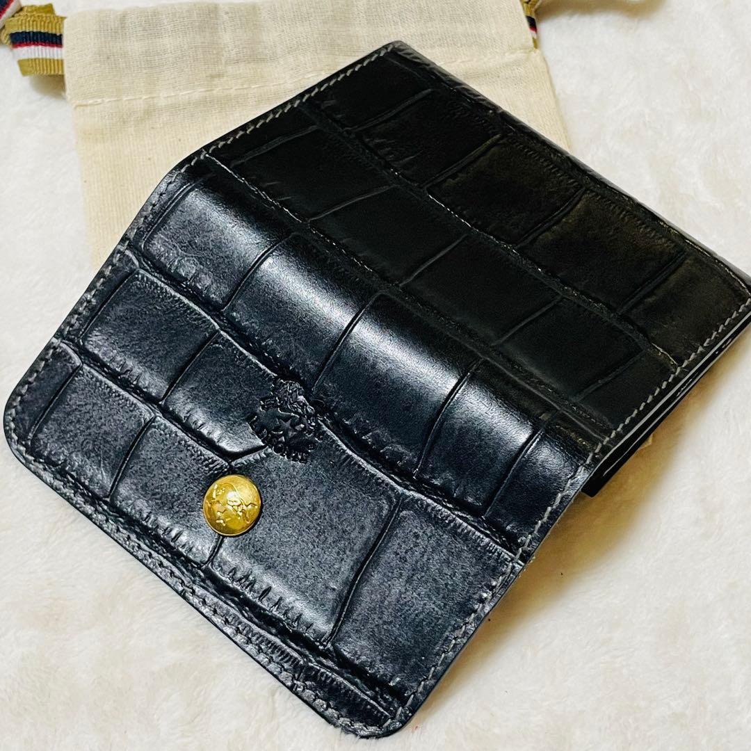 ✨新品✨ イルビゾンテ IL BISONTE 名刺入れ ロゴ型押し クロコ 黒