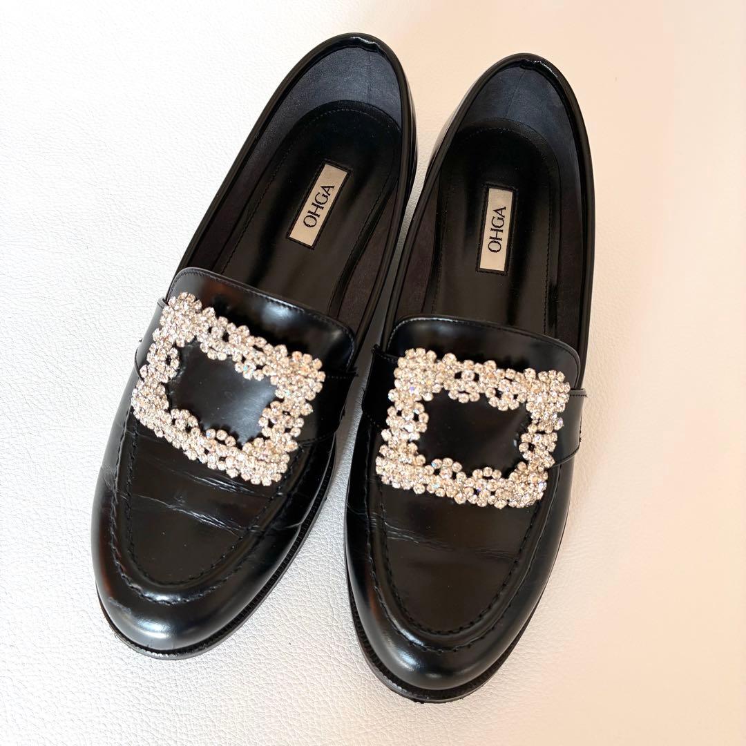 OHGA　オーガ　ビジュー付きローファー　レザー　ブラック　23cm