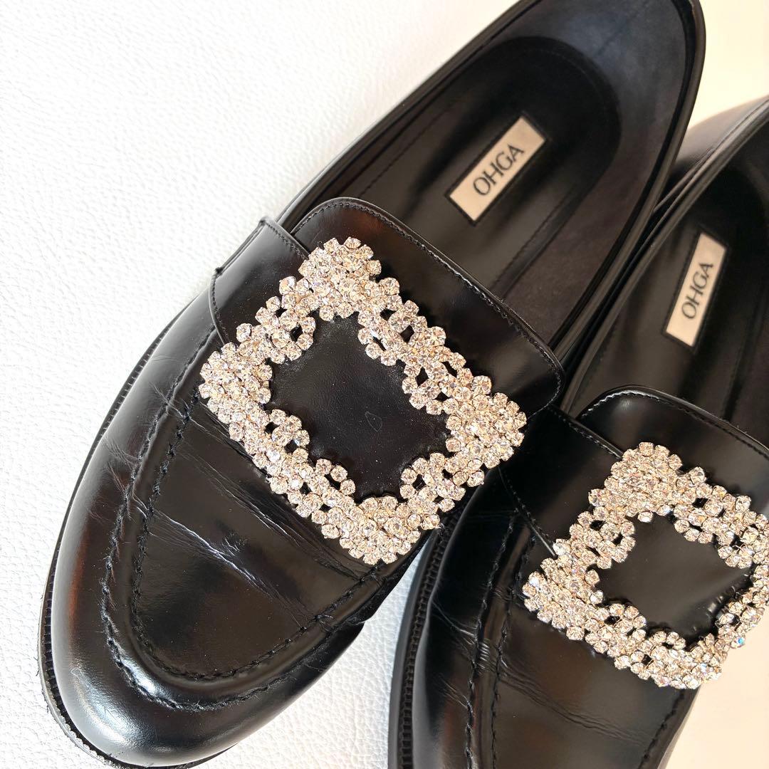 OHGA　オーガ　ビジュー付きローファー　レザー　ブラック　23cm