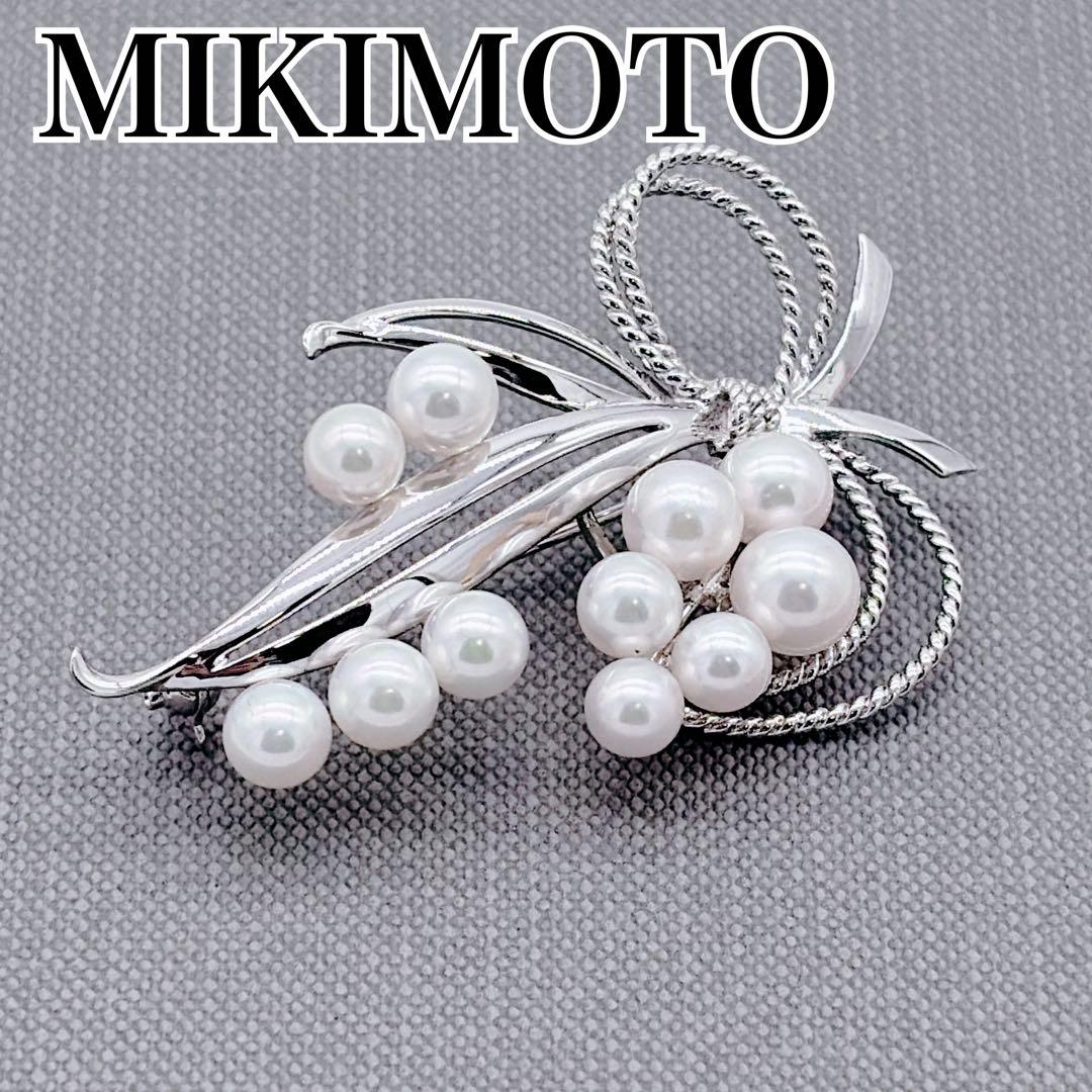 MIKIMOTO ミキモト 11Pパール ブローチ アコヤ真珠 リボン 葡萄