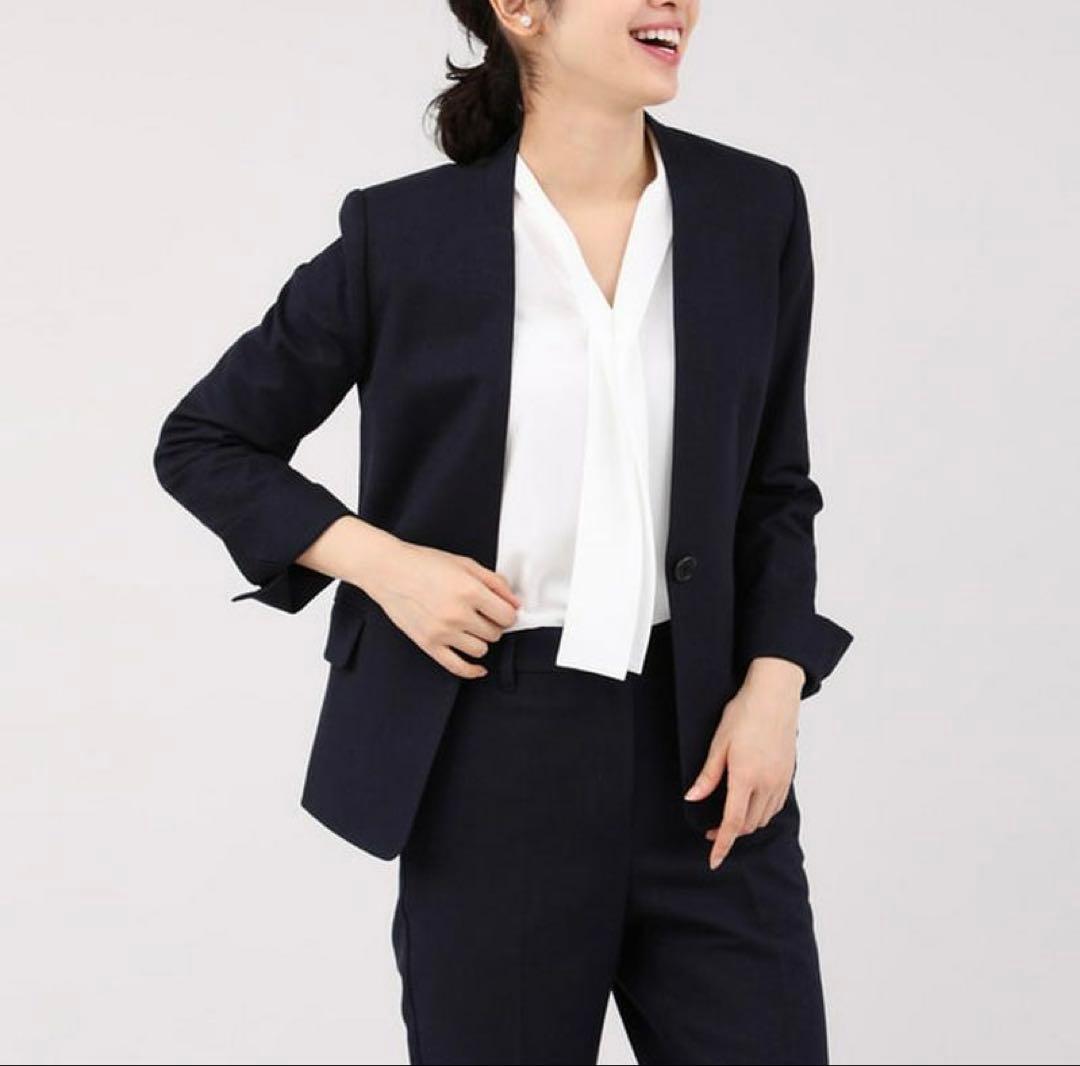 プラステ　セットアップスーツ　ウォッシャブル　スラブストレッチ　ノーカラー　XS