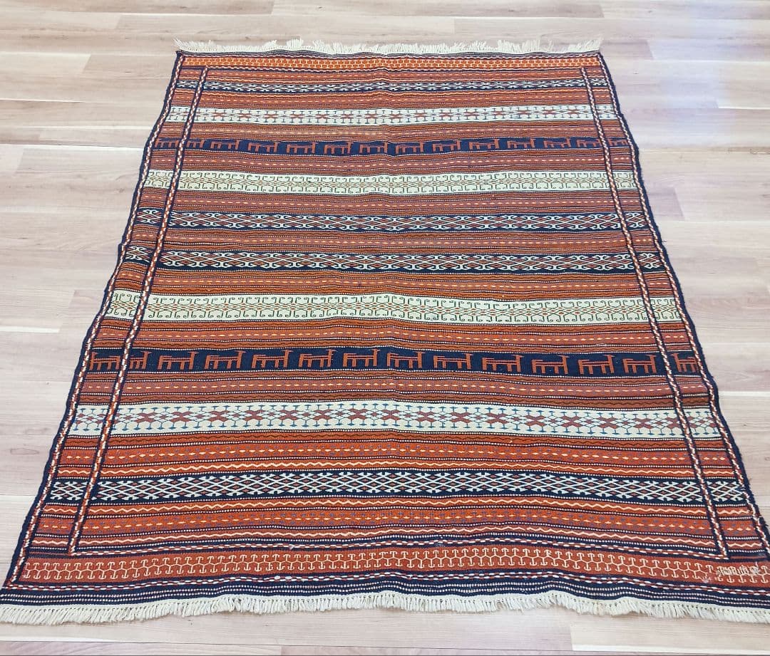 Y3239 イラン セムナン キリム 手織り ウール カーペット 大判