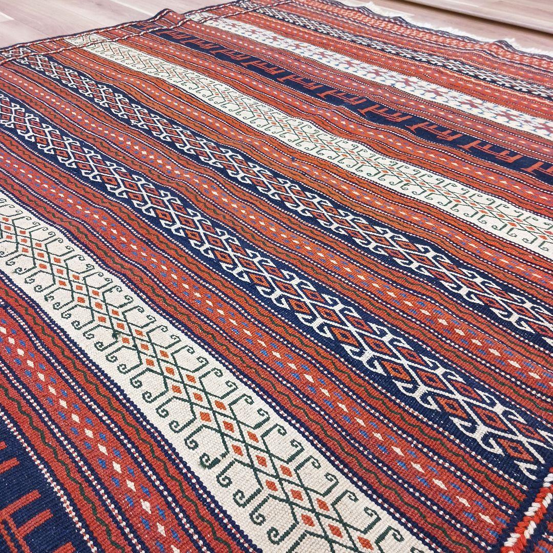 Y3239 イラン セムナン キリム 手織り ウール カーペット 大判