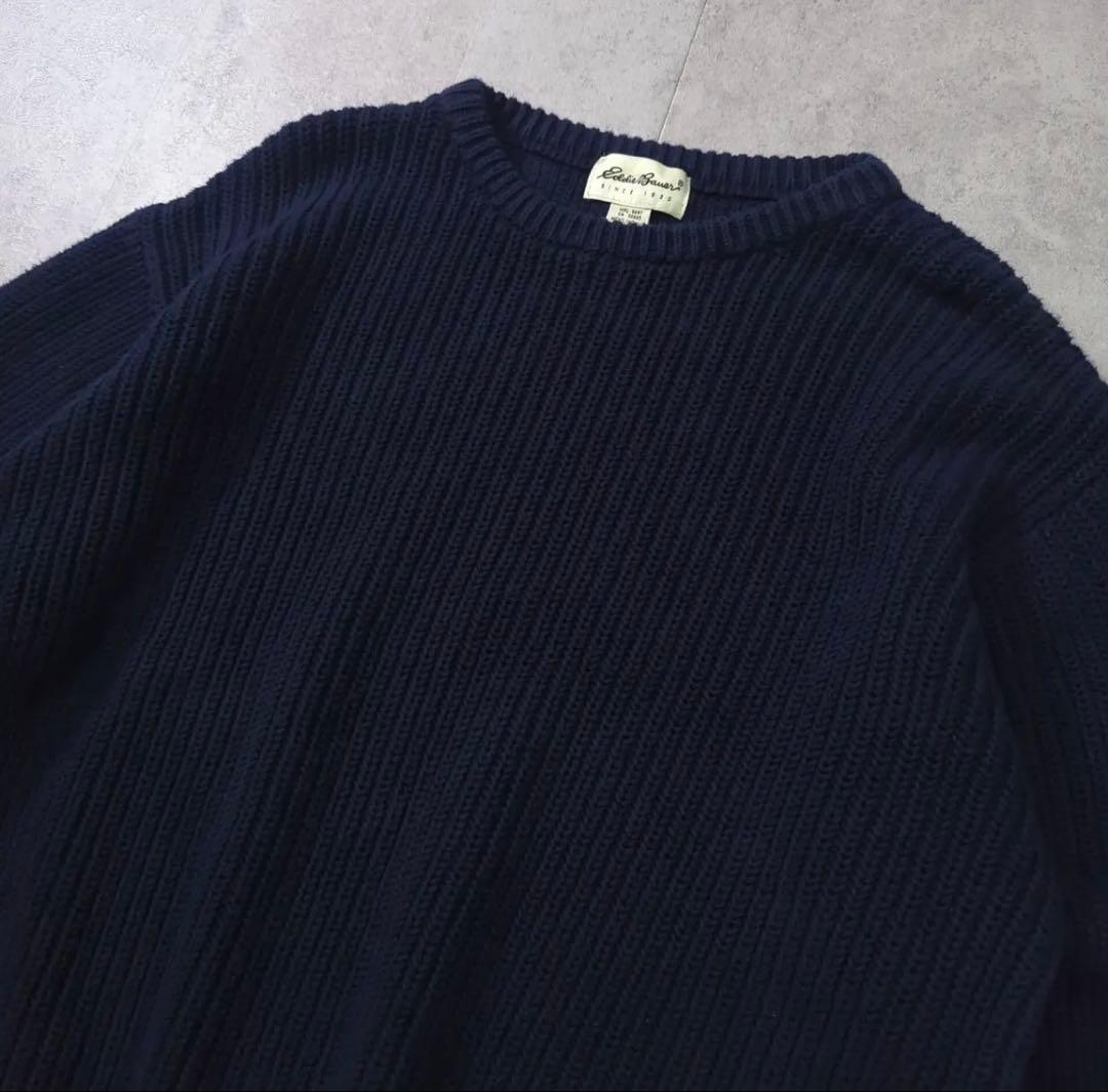 90s Eddie Bauer ローゲージ コットンニット L ネイビー