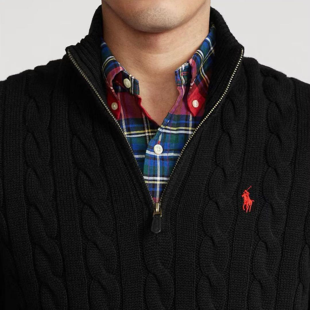 新品未使用 ポロラルフローレン ハーフジップ ケーブルニット M 黒 ブラック