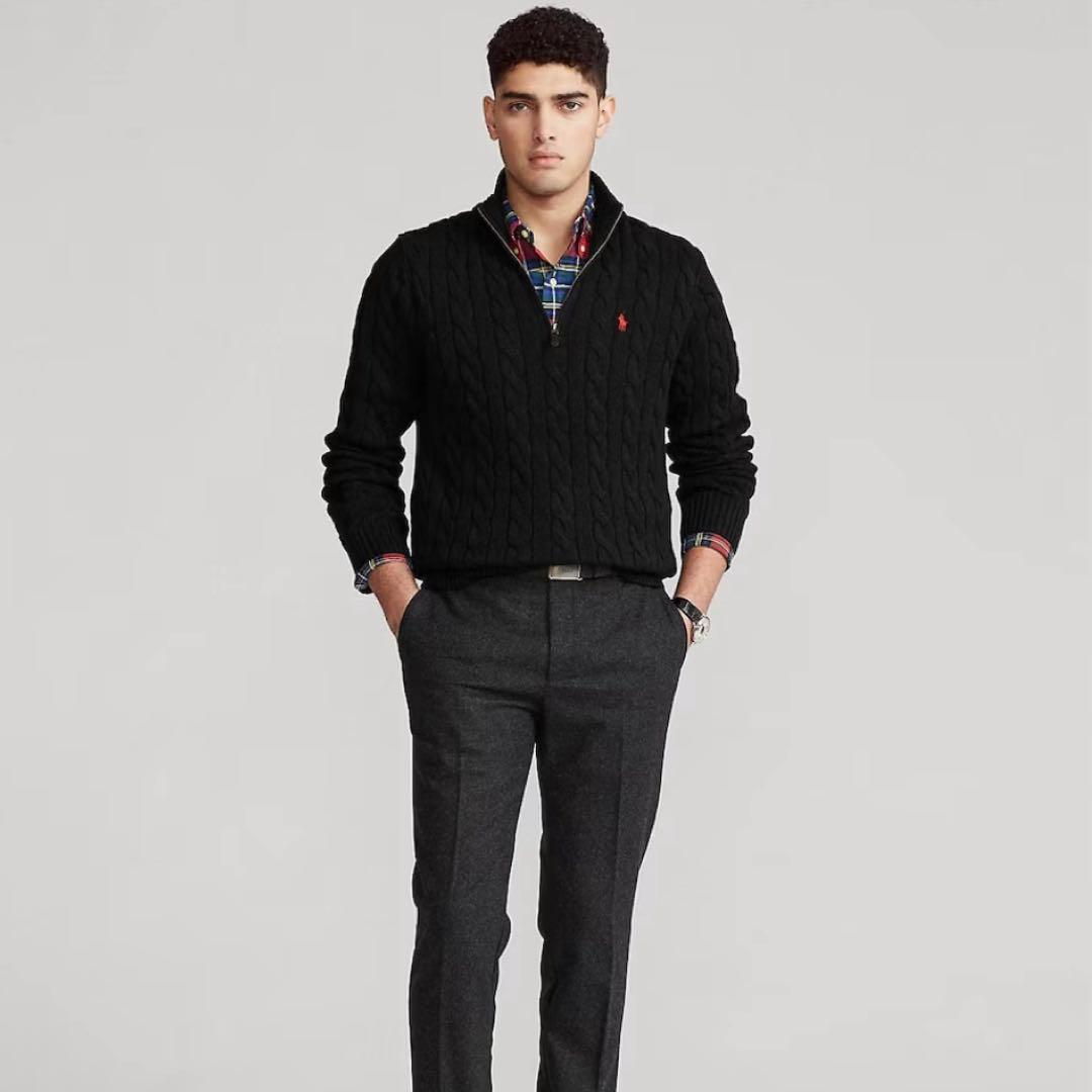新品未使用 ポロラルフローレン ハーフジップ ケーブルニット M 黒 ブラック