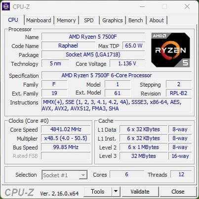 AMD Ryzen 5 7500F バルク品