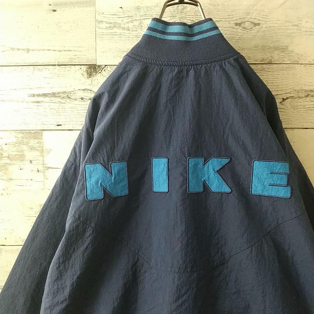 人気デザイン☆90s ナイキ 刺繍ビッグロゴ ハーフジップ ナイロンジャケット