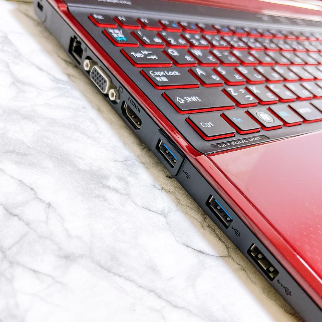 Windows11✨爆速SSDノートパソコン赤✨カメラ・Office付き✨富士通