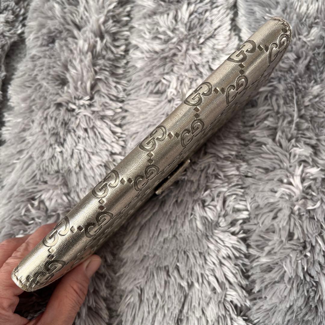 良品✨GUCCI シマ　メタリック　シャンパンゴールド　Wホック　長財布