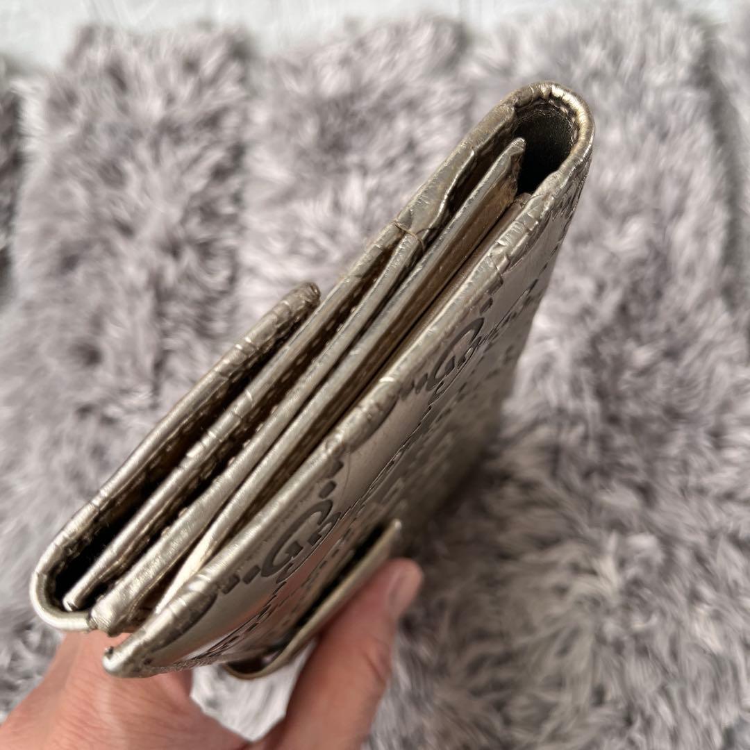 良品✨GUCCI シマ　メタリック　シャンパンゴールド　Wホック　長財布