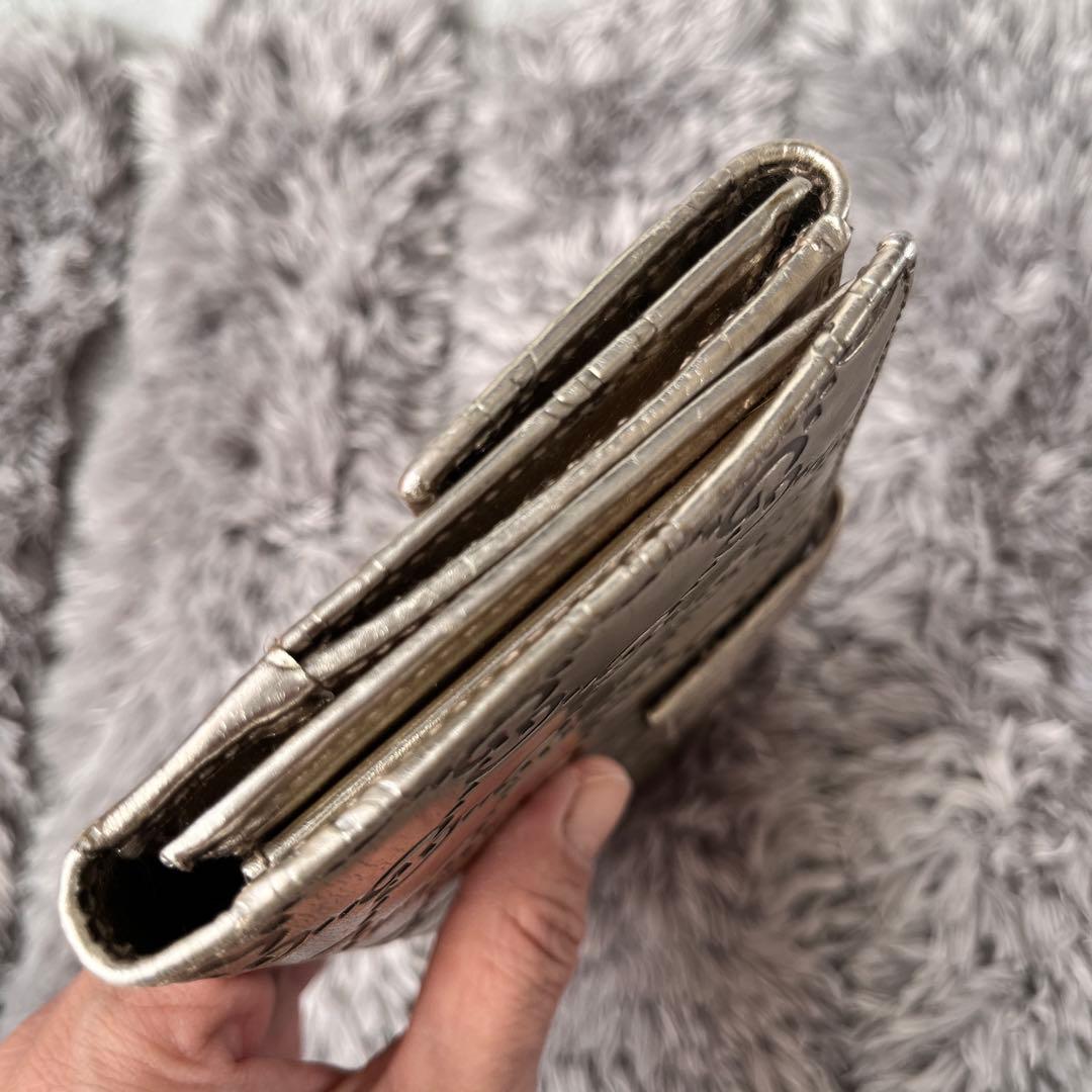 良品✨GUCCI シマ　メタリック　シャンパンゴールド　Wホック　長財布