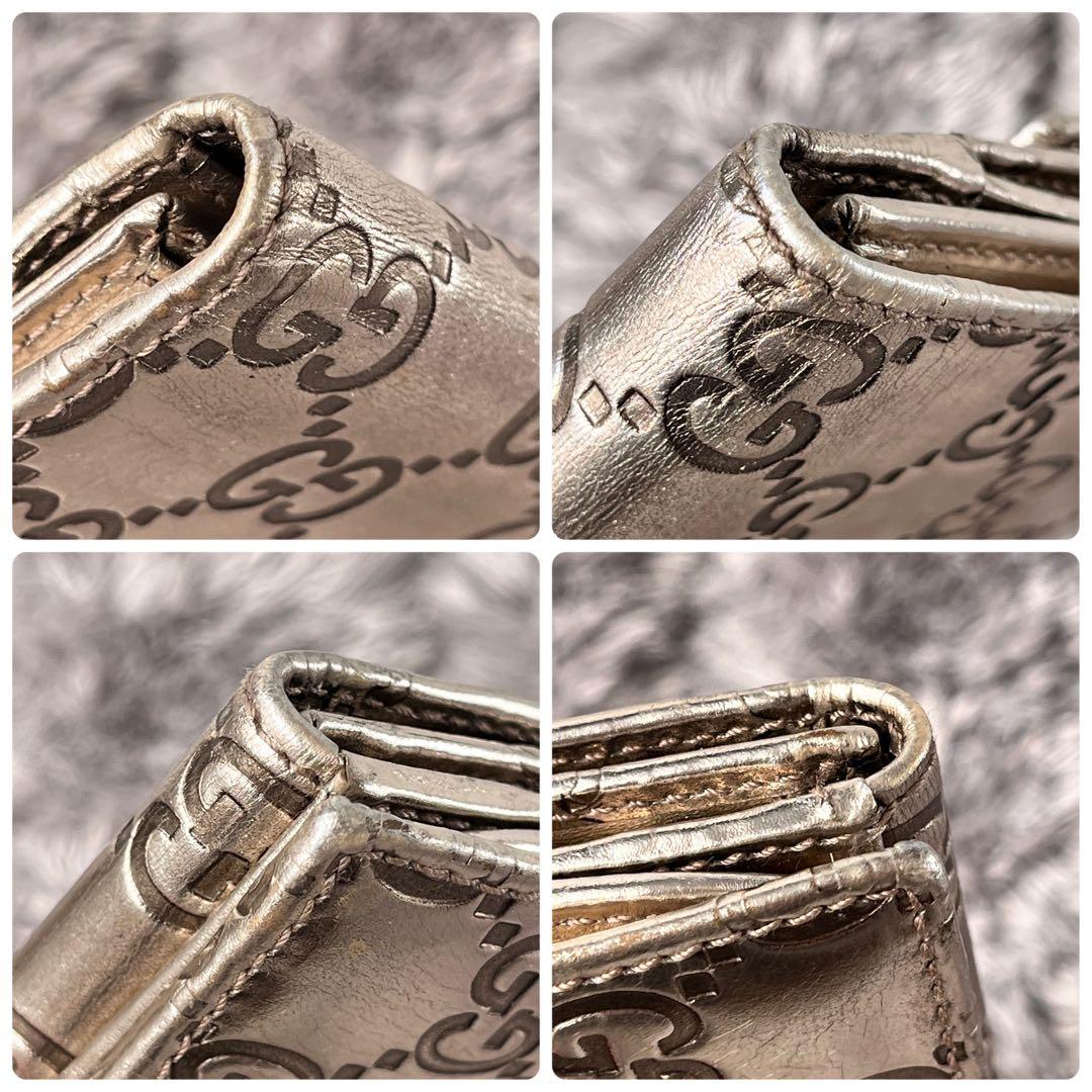 良品✨GUCCI シマ　メタリック　シャンパンゴールド　Wホック　長財布