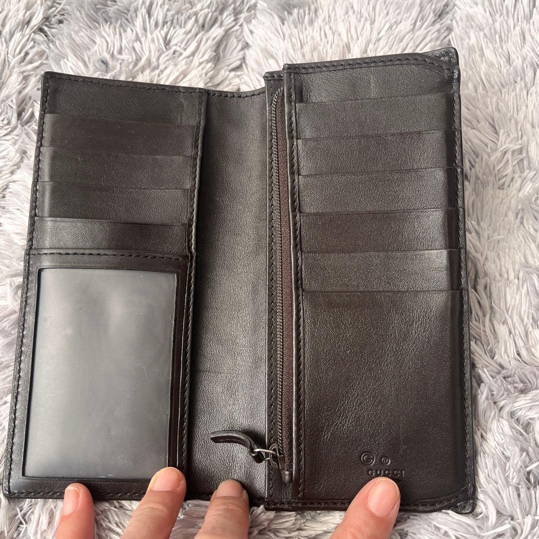 美品✨GUCCI マイクロシマ　軽量　長財布　ダークブラウン　メンズ