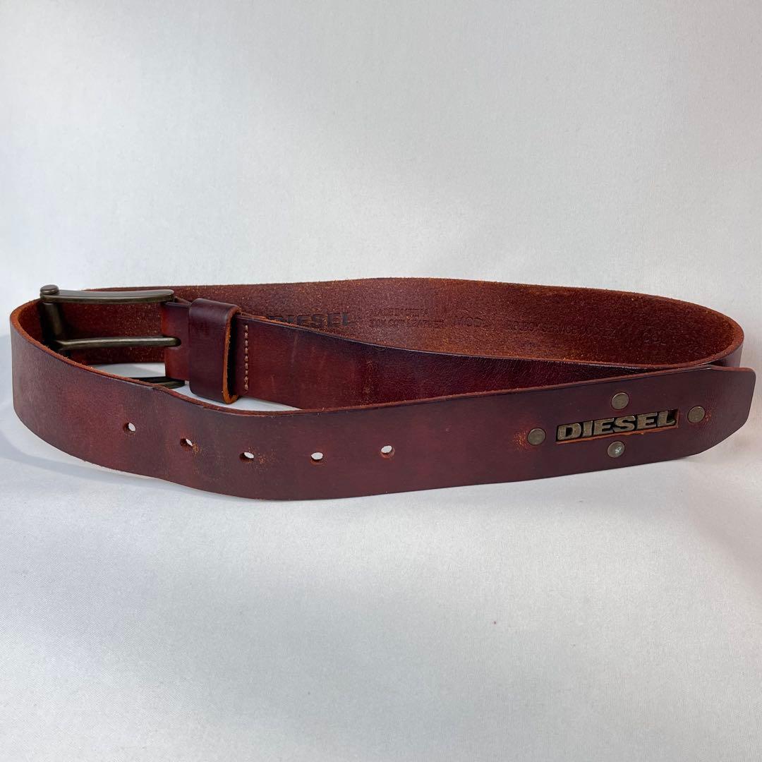 DIESEL レザーベルト 本革 ブラウン 85/34