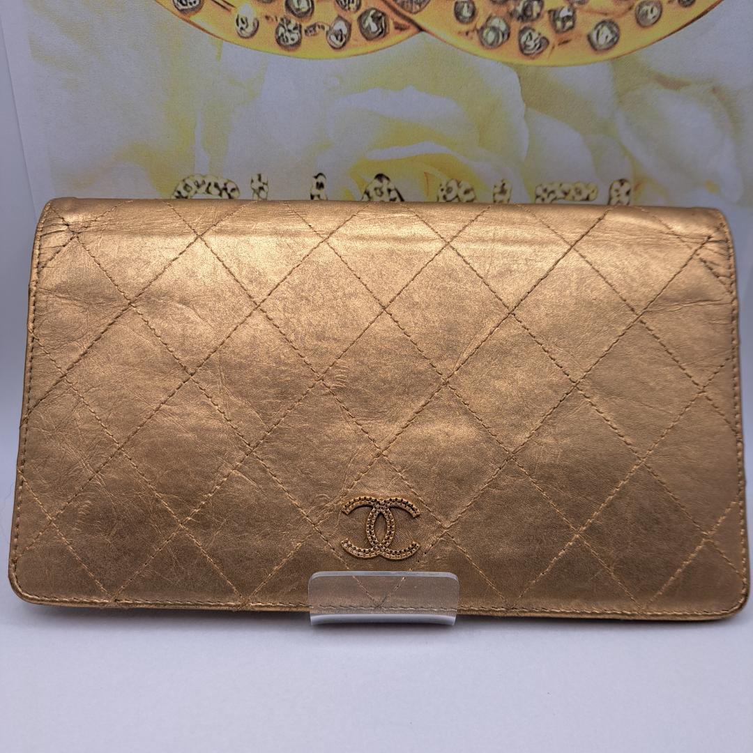 u*o様 CHANEL　ワイルドステッチ　ゴールド 　二つ折り財布　長財布　財布