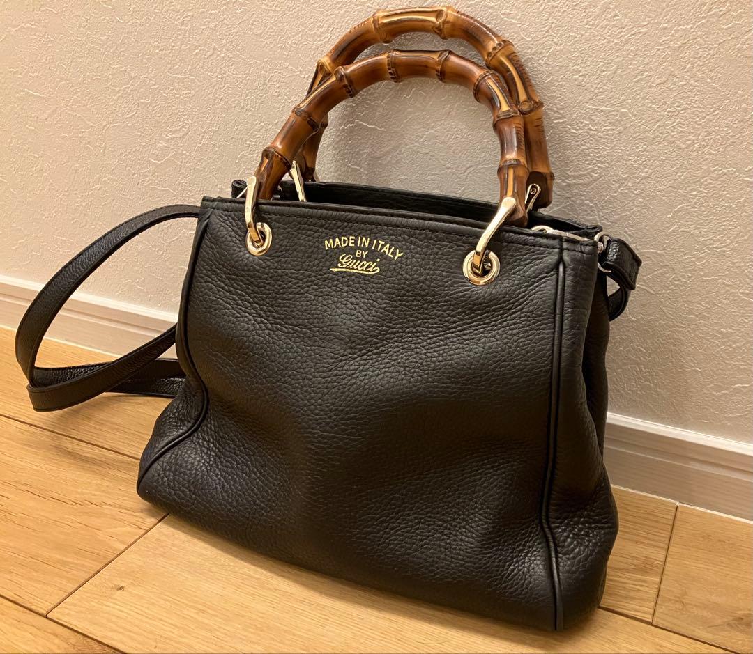 GUCCI バンブー ショッパー ハンドバッグ ブラック