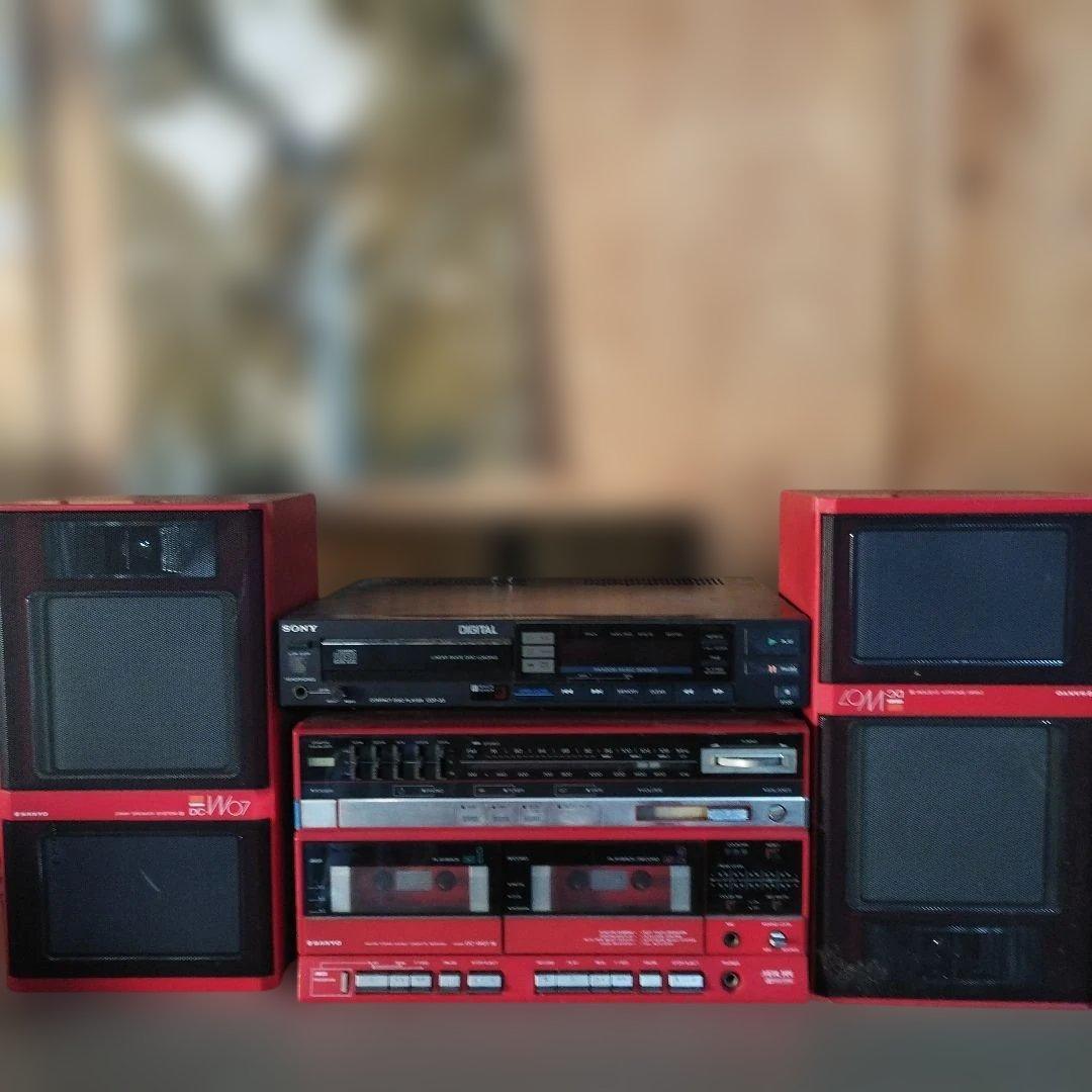 Sony CDP-33 赤色 コンポセット Sanyo W07　昭和レトロ