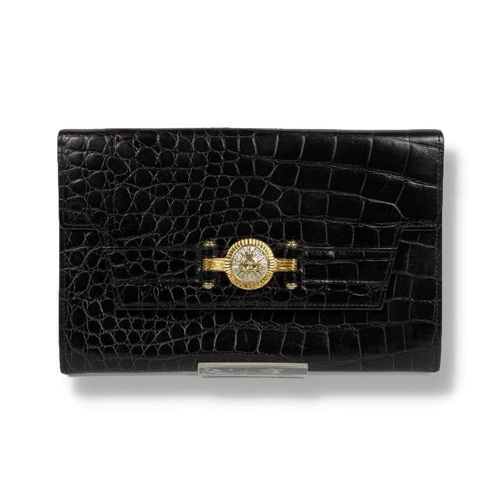 GIANNI VERSACE クロコ型押し 長財布 メデューサ ブラック レザー