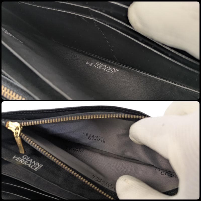 GIANNI VERSACE クロコ型押し 長財布 メデューサ ブラック レザー