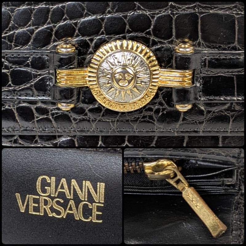 GIANNI VERSACE クロコ型押し 長財布 メデューサ ブラック レザー