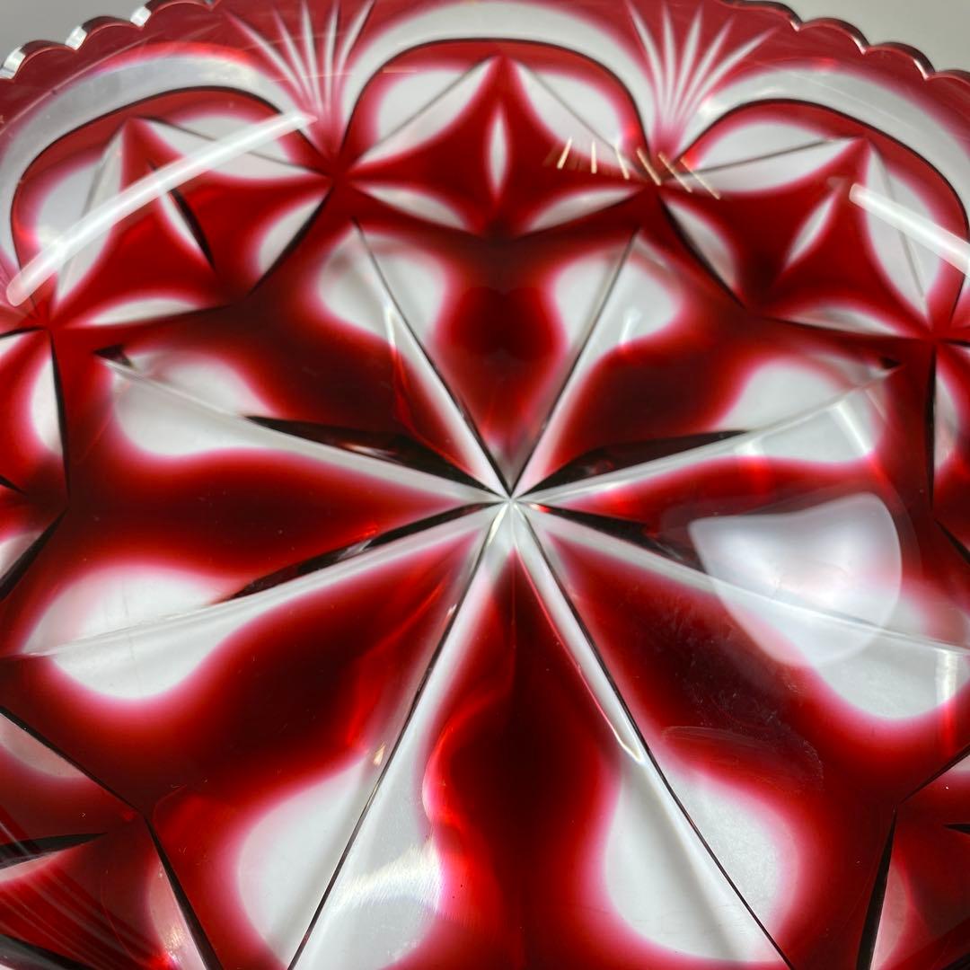 島津　薩摩切子　大皿　共箱　直径24.7㎝　トコヒ　東な7-0210☆2F