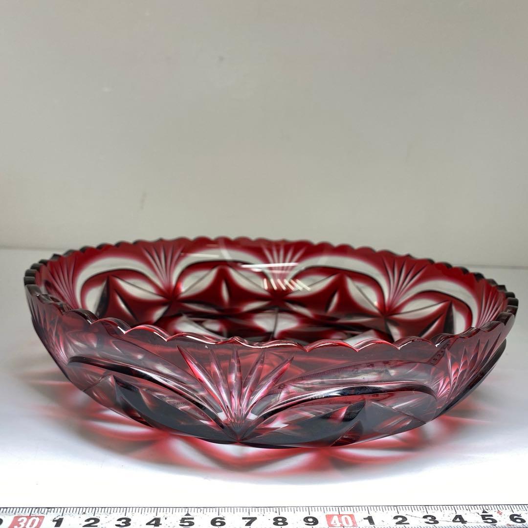 島津　薩摩切子　大皿　共箱　直径24.7㎝　トコヒ　東な7-0210☆2F