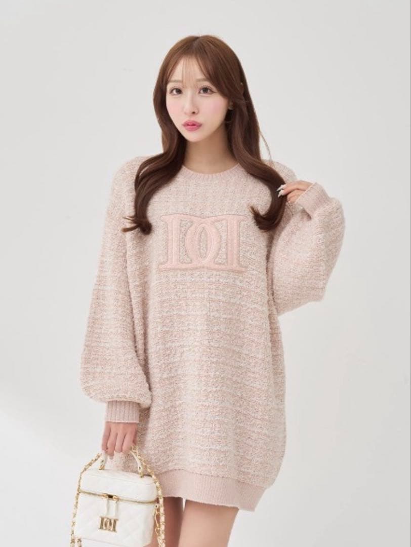 期間限定価格 ダーリッチ DDロゴツイードニットプルオーバー ピンク フリー